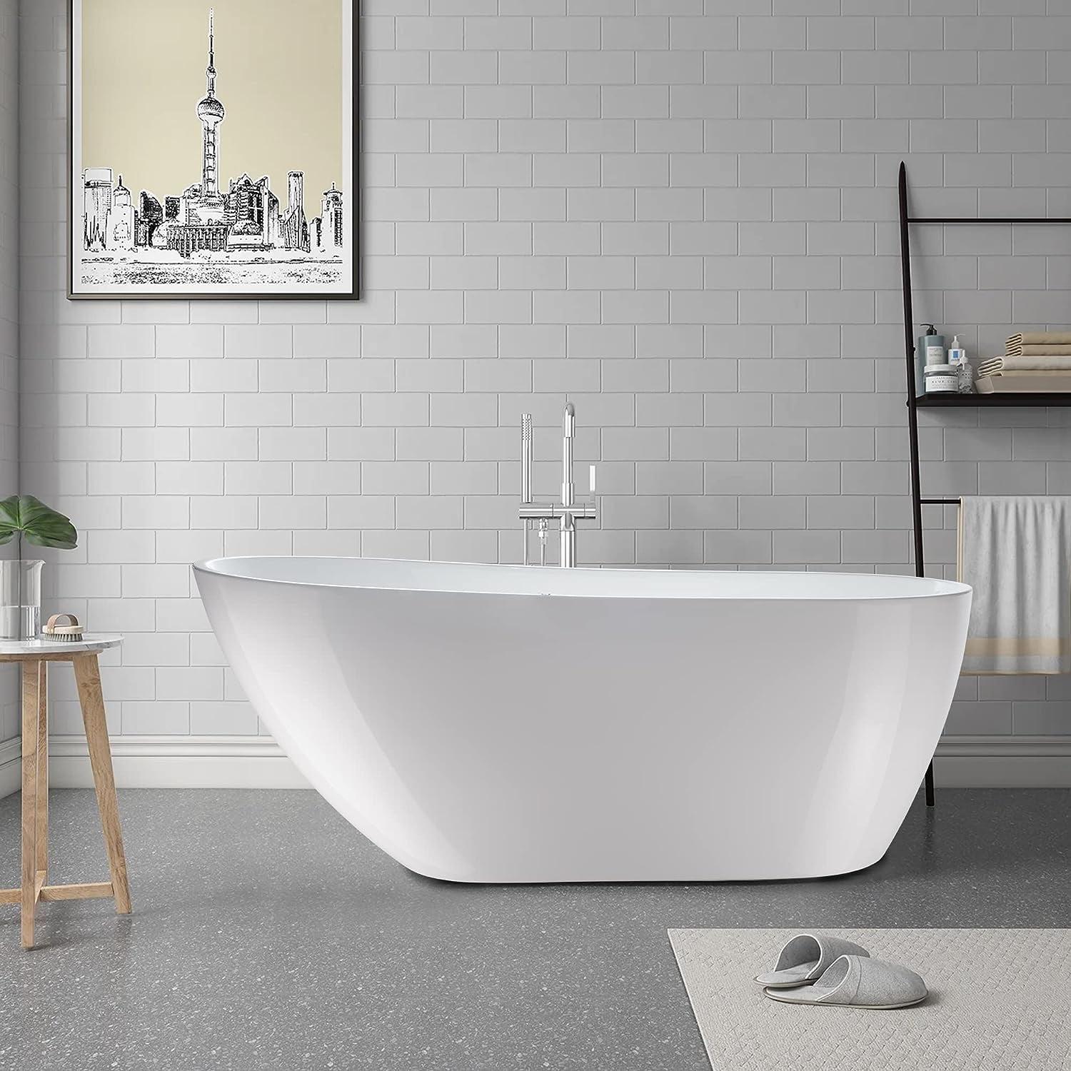 67" White Acrylic Freestanding Air Bubble Bathtub