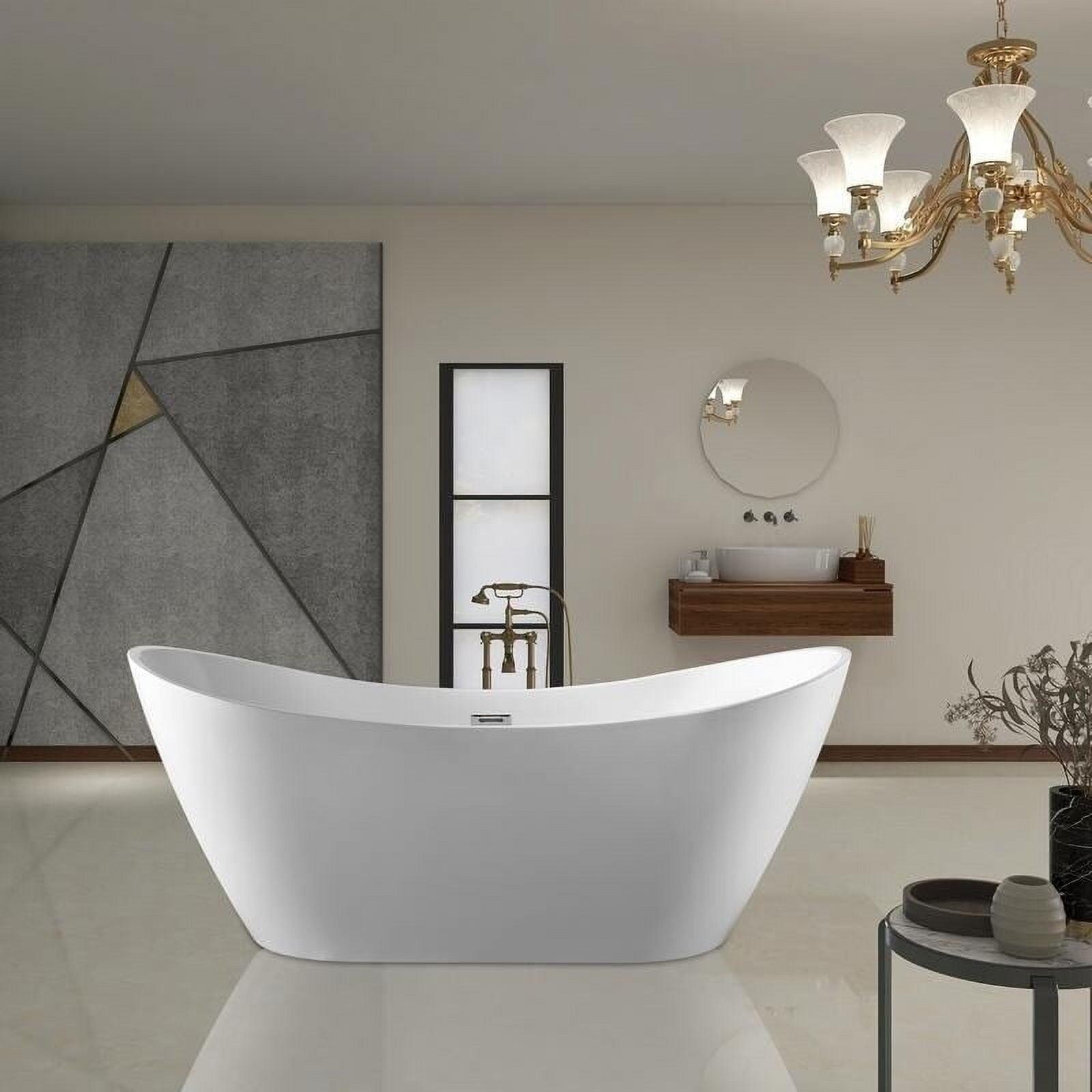 White Acrylic 71" Freestanding Soaking Bathtub with Chrome Drain