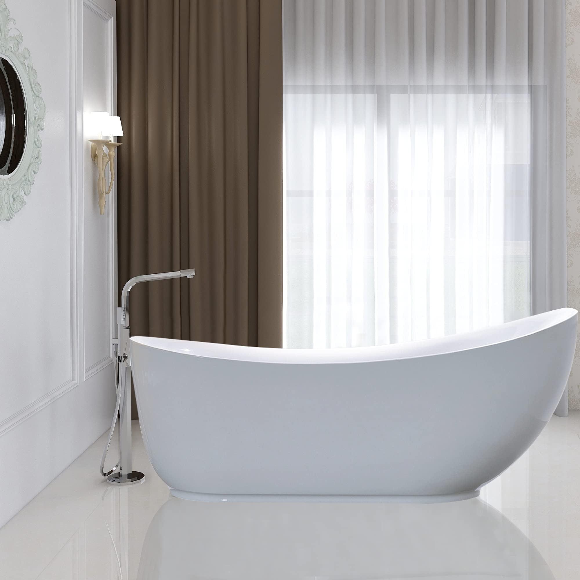 Vanity Art 71" x 34" Acrylic Freestanding Bathtub Contemporary Soaking Tub with Overflow and Pop-Up Drain, VA6512-L