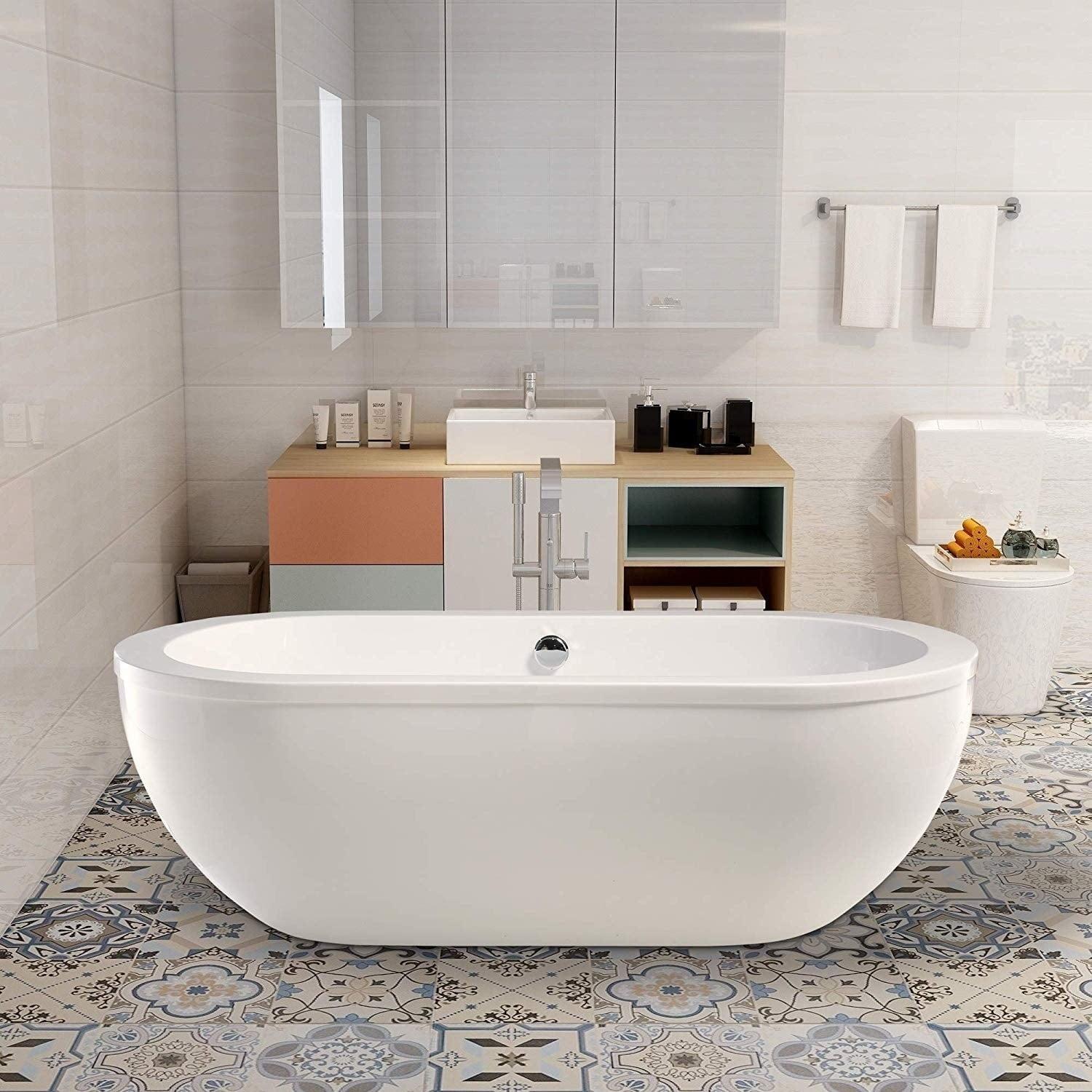 71" White Acrylic Freestanding Soaking Bathtub