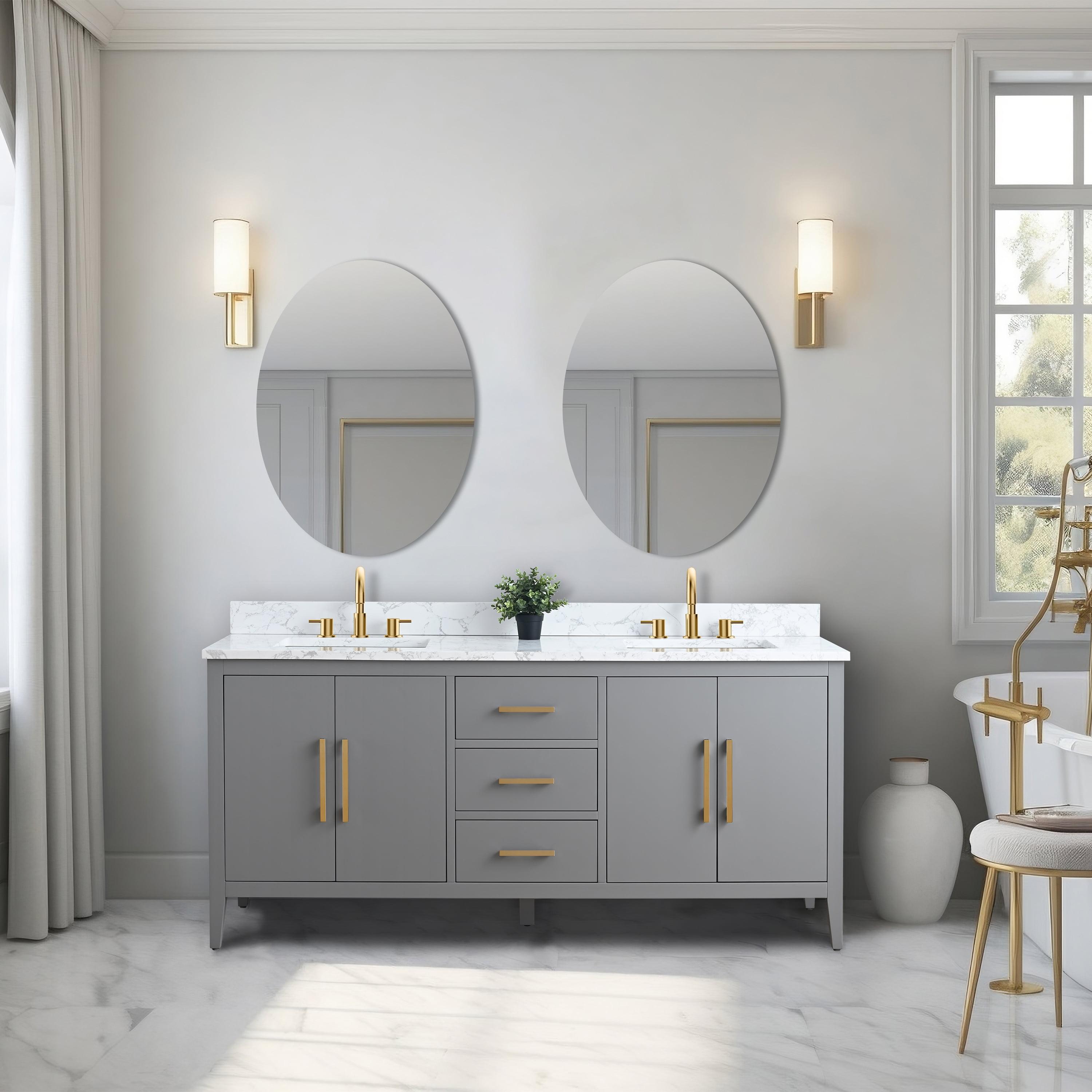 72'' Cashmere Gray Double Bathroom Vanity with Engineered Marble Top