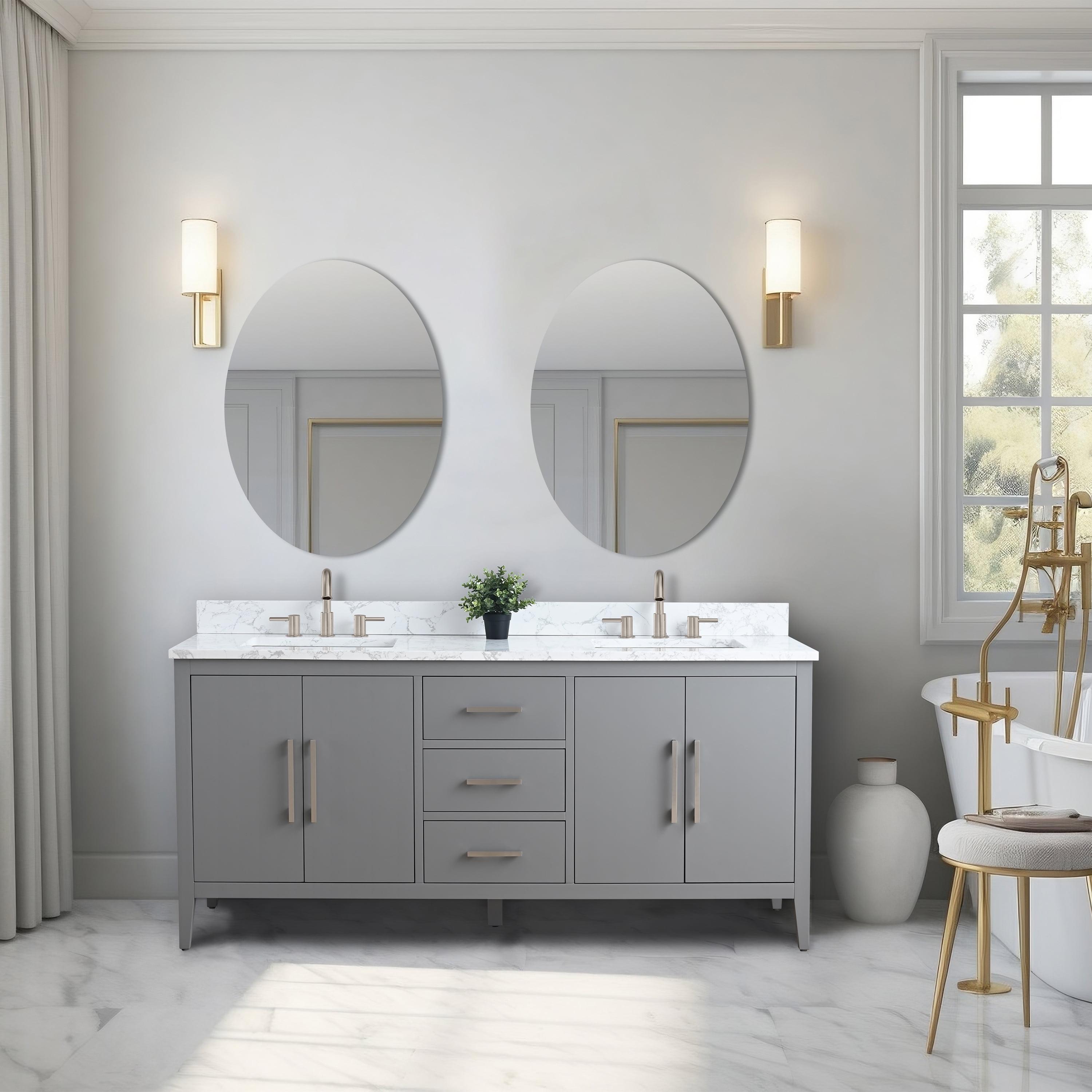 72'' Cashmere Gray Double Bathroom Vanity with Marble Top