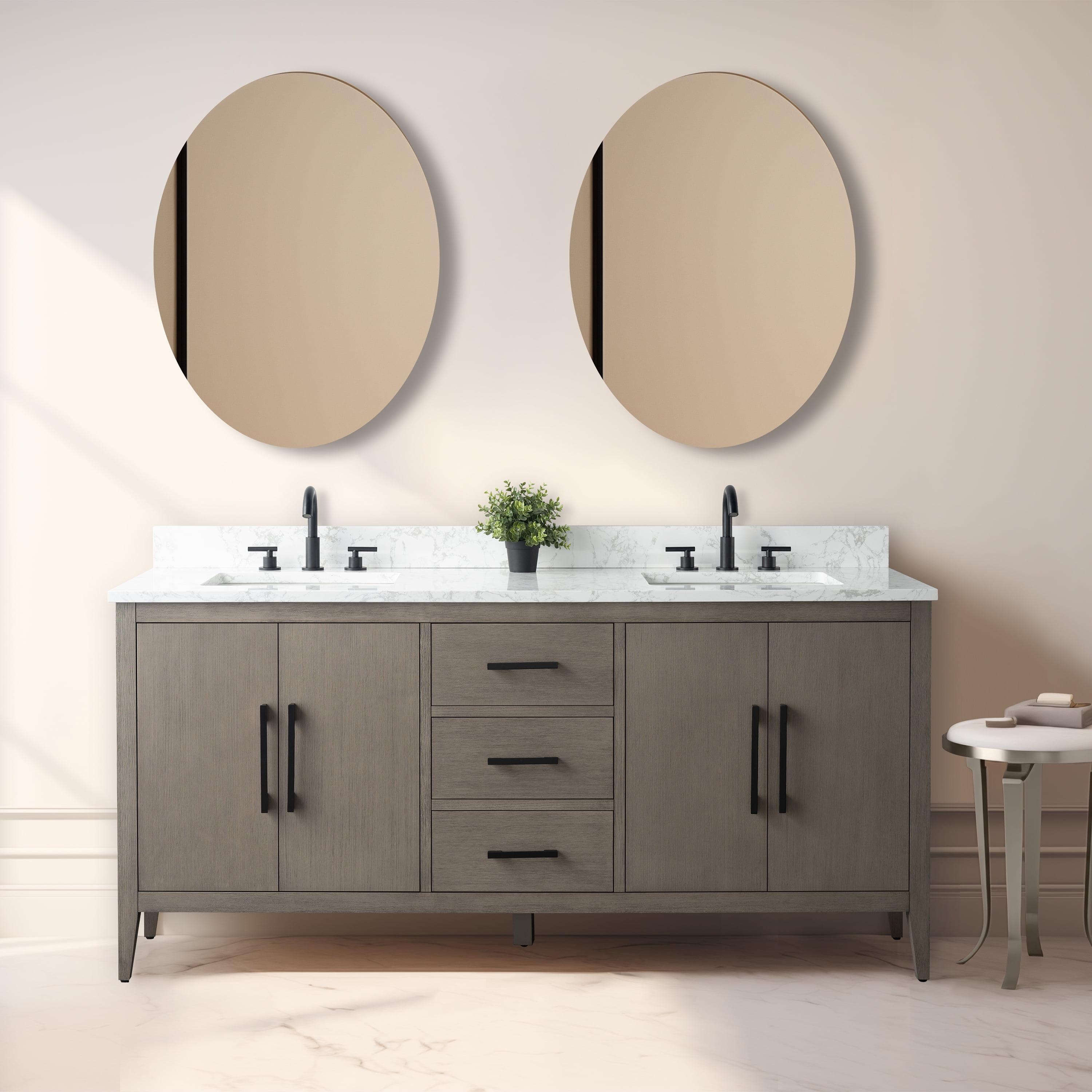 72'' Driftwood Gray Double Sink Bathroom Vanity with Marble Top