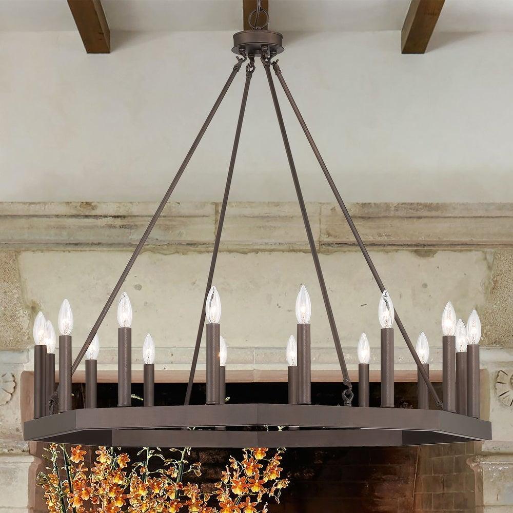 Vanity Art Farmhouse Vintage 16 Lights Wagon Wheel Chandelier Lights Ceiling Light Fixture for Living Room Dining Room 10586-ORB