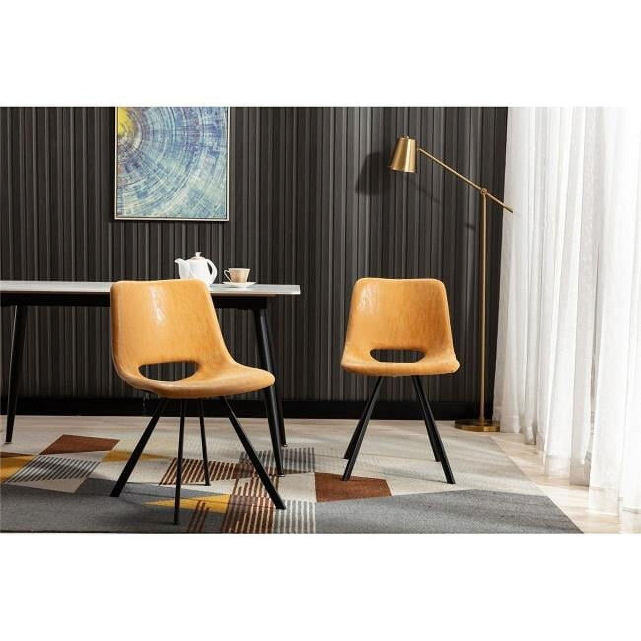 Sleek Tan Leather & Metal Upholstered Low Side Chair