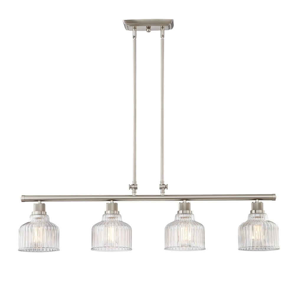 Vanity Art Modern 4-Lights Kitchen Island Pendant Lighting in Satin Nickel with Clear Glass Shade Farmhouse Hanging Lamp Linear Ceiling Light Fixture IL209-4SN-CL