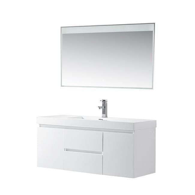 White Wall Hung 48 Inch Single Sink Bathroom Vanity with Resin Top