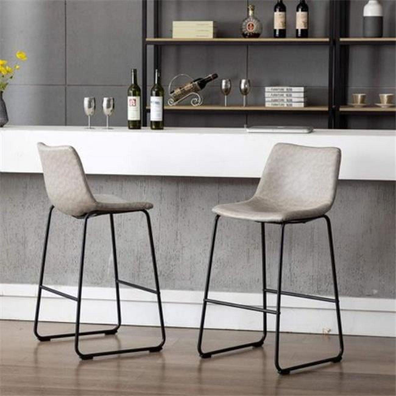 Luxurious Gray Synthetic Leather Dining Chairs with Metal Frame - Set of 2