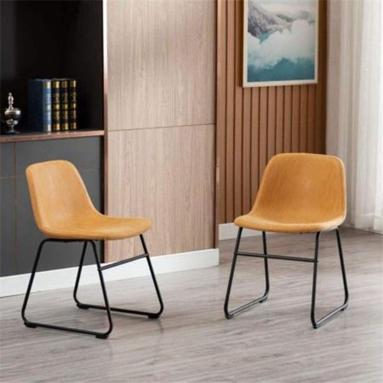 Tan Faux Leather Upholstered Armless Side Chairs with Metal Legs, Set of 2