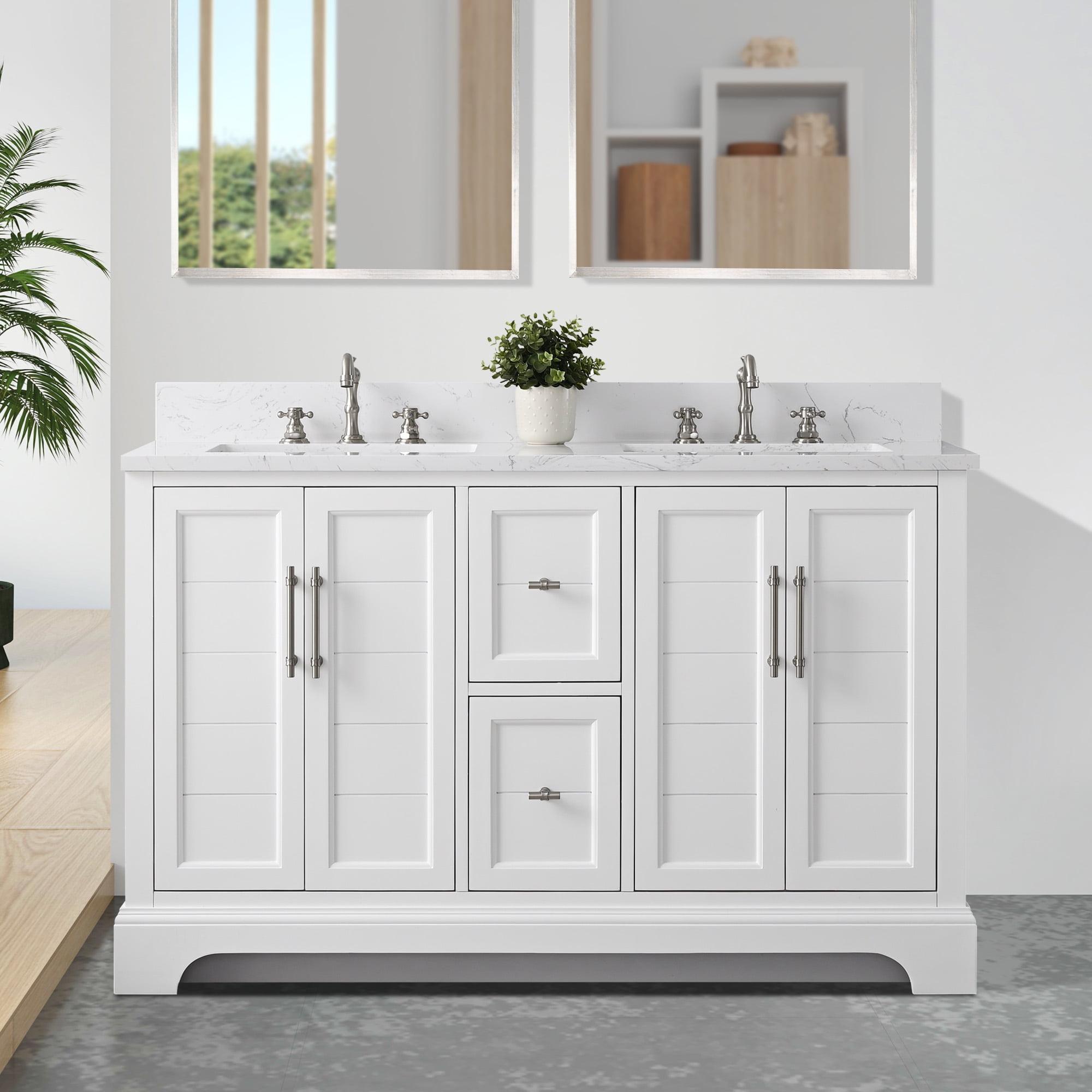 Vanity Art VA5054-W 54 x 22 x 34 in. Single Sink Bathroom Vanity with Quartz Top & Backsplash, White