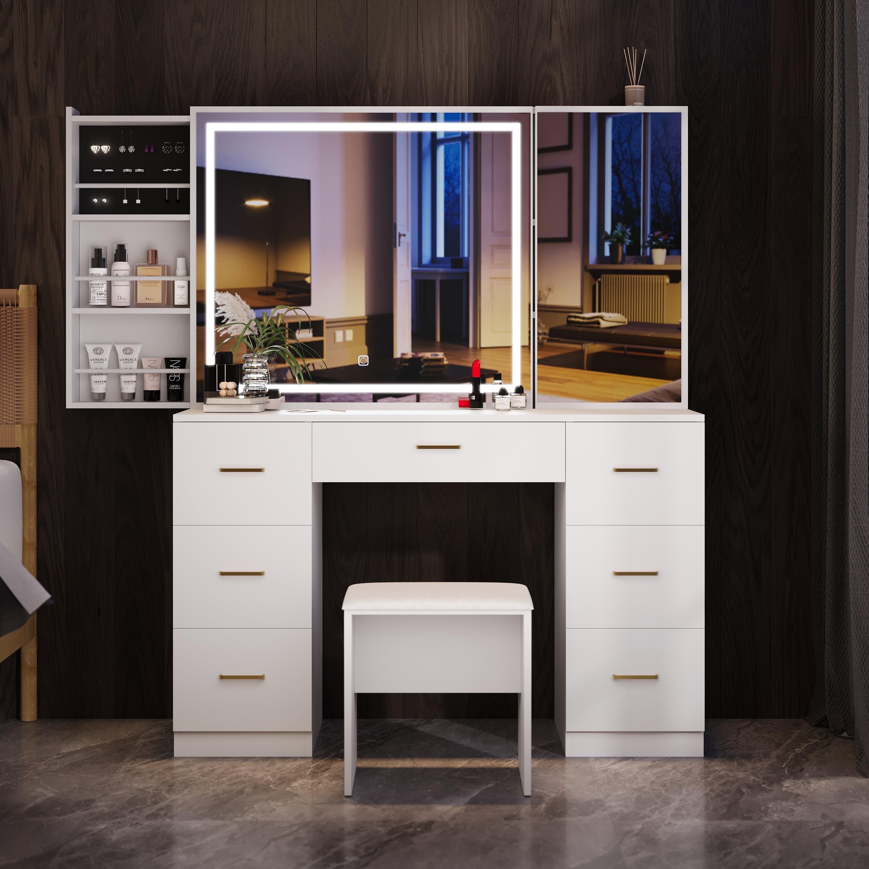 Vanity Desk with Lighted Mirror,Makeup Table with 7 Drawers,Wildhome Brand,Adult Age Group