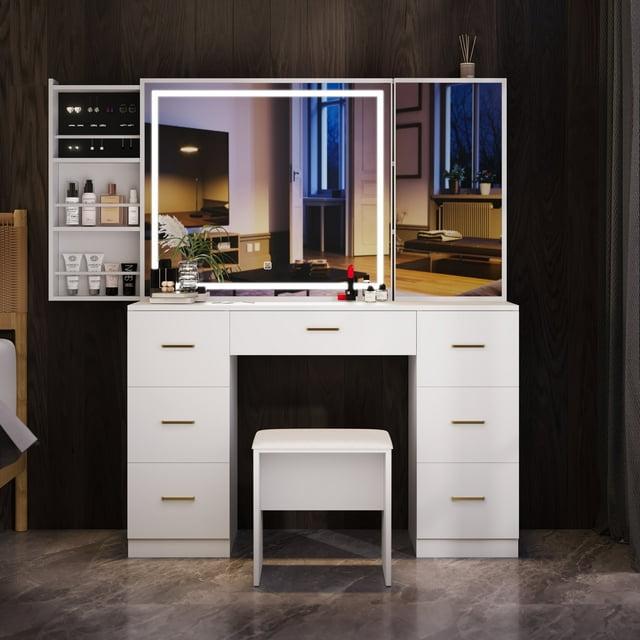 Vanity Desk with Lighted Mirror,Makeup Table with 7 Drawers,Wildhome Brand,Adult Age Group
