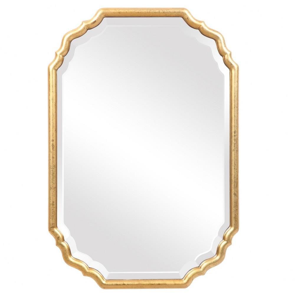 Antiqued Gold Leaf Curved Corner Vanity Mirror 32" x 22"