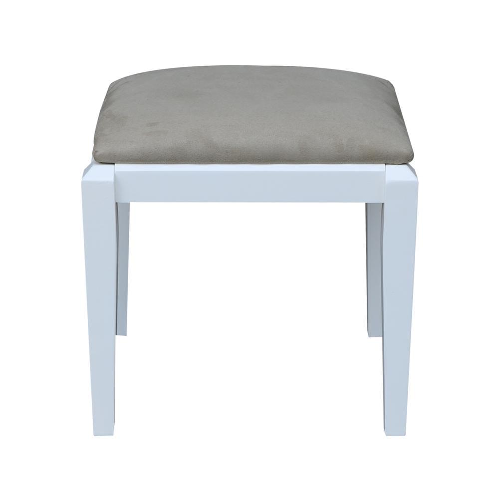 Gray Microfiber Upholstered Vanity Bench with White Frame