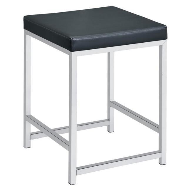 Black Faux Leather Square Vanity Stool with Chrome Frame