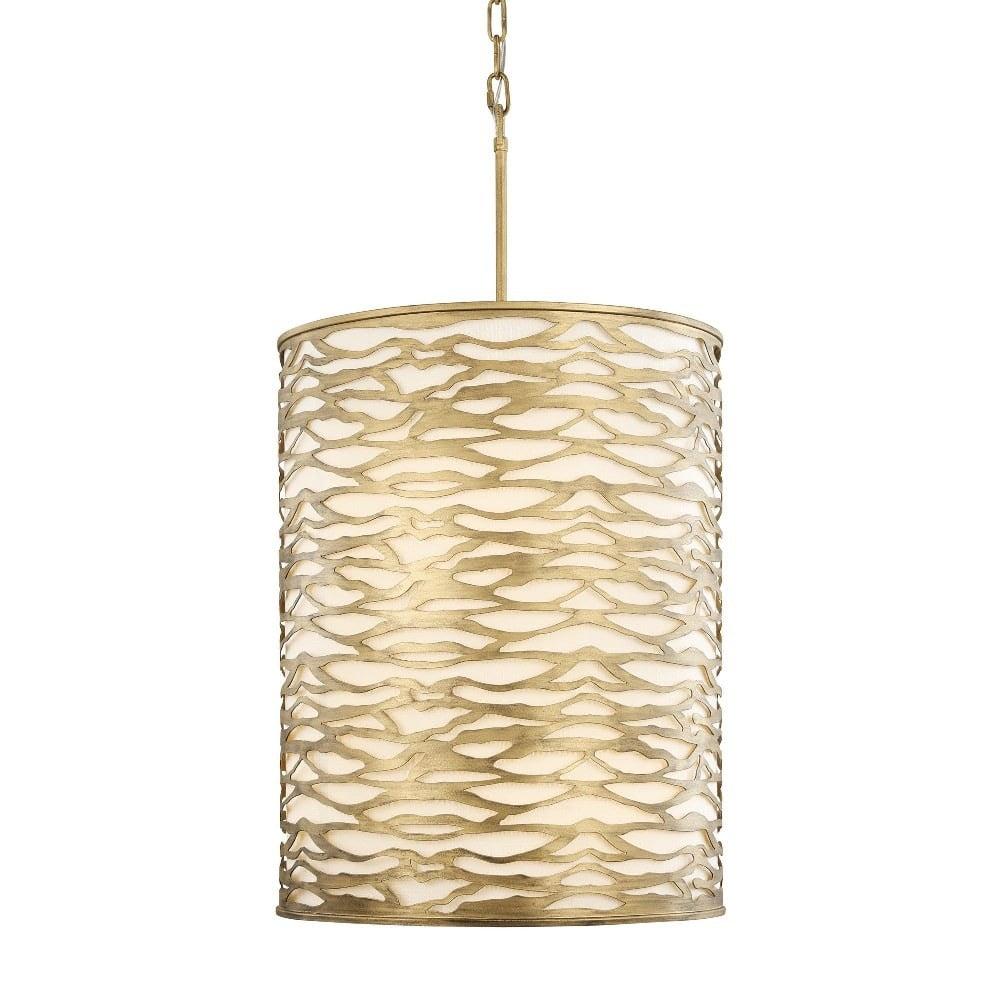 Varaluz Kato 18" Havana Gold Steel Pendant Light with Linen Shade