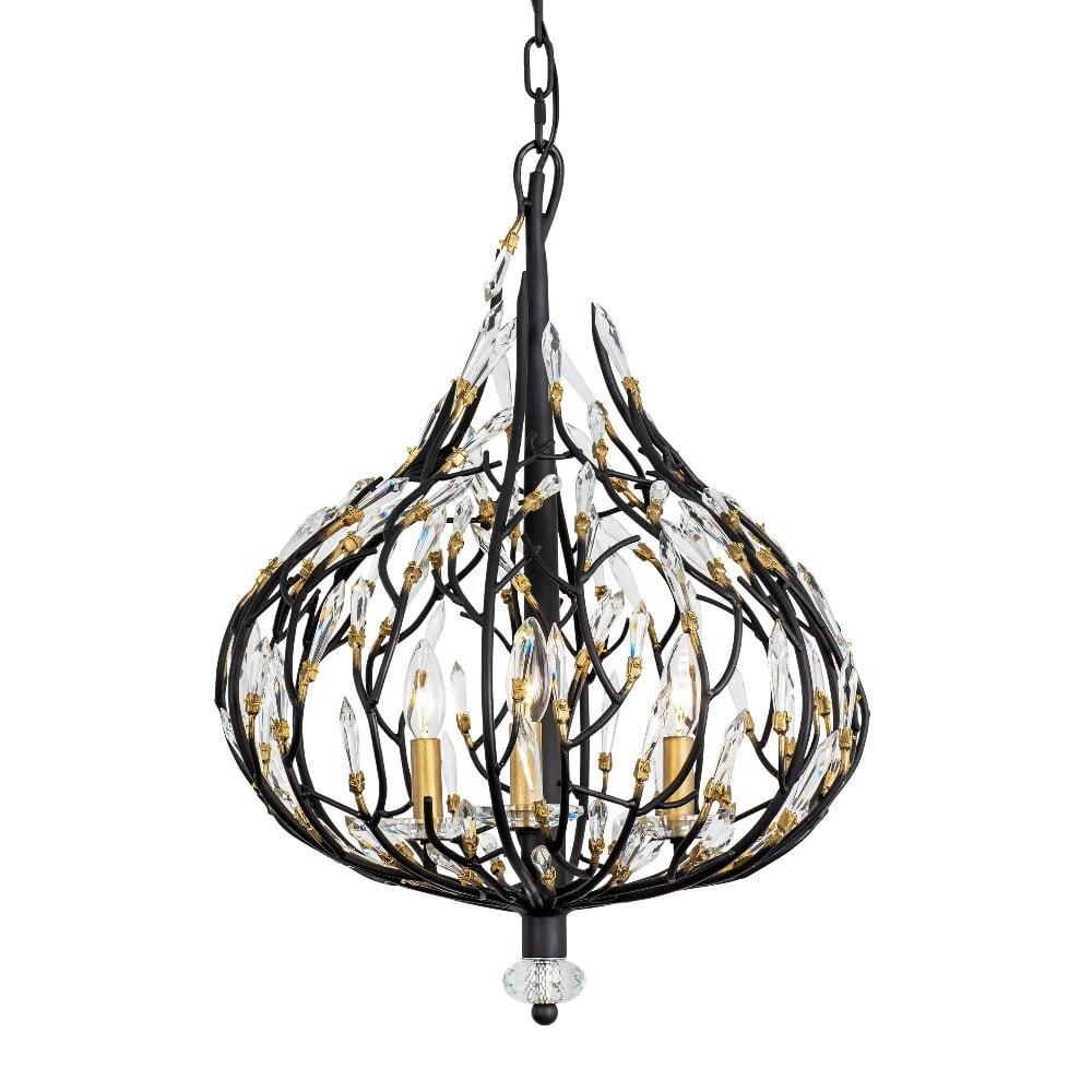 Bask 25" Matte Black and Gold Crystal Pendant Light