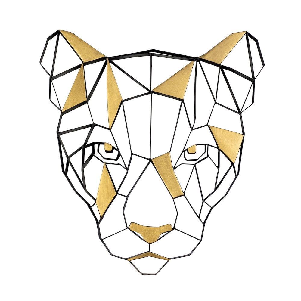 Geometric Black and Gold Lion Wall Art in Recycled Steel