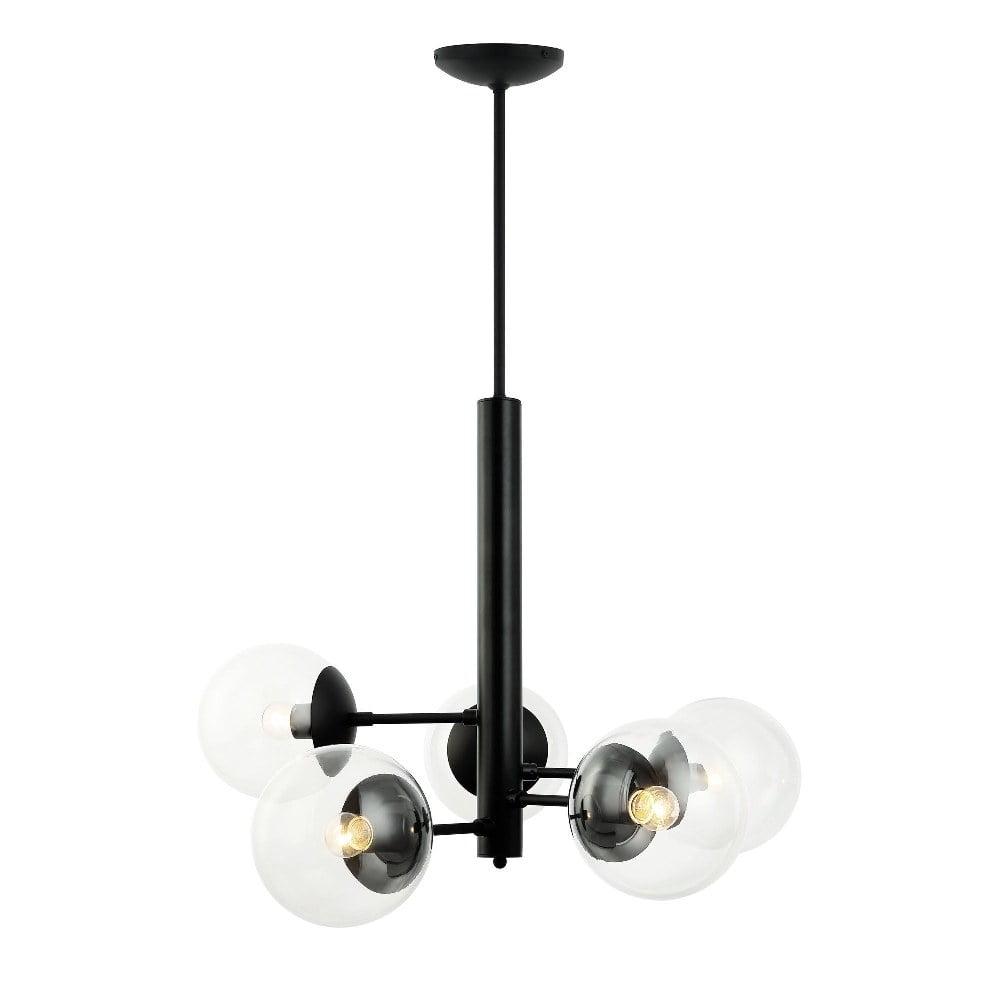 Mid-Century Modern Sputnik Black Chandelier with Clear Glass Globes