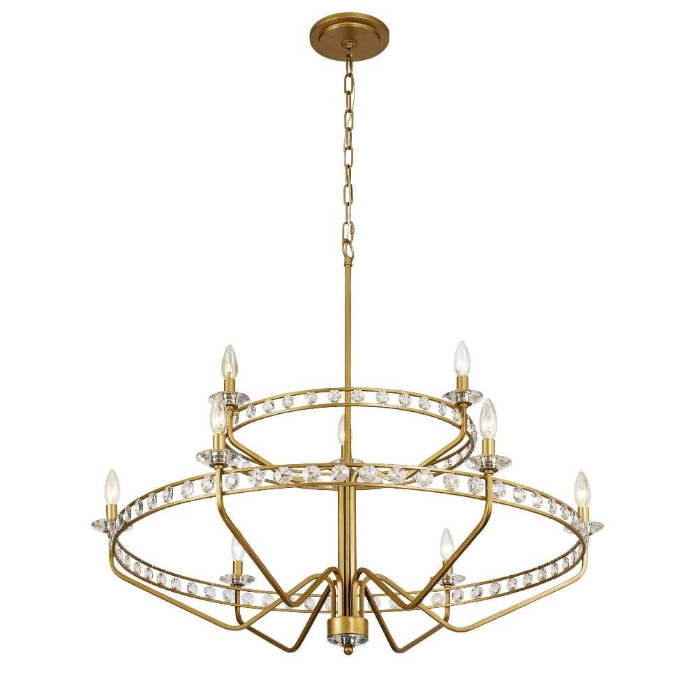 Monroe Antique Gold 9-Light Crystal Geometric Chandelier