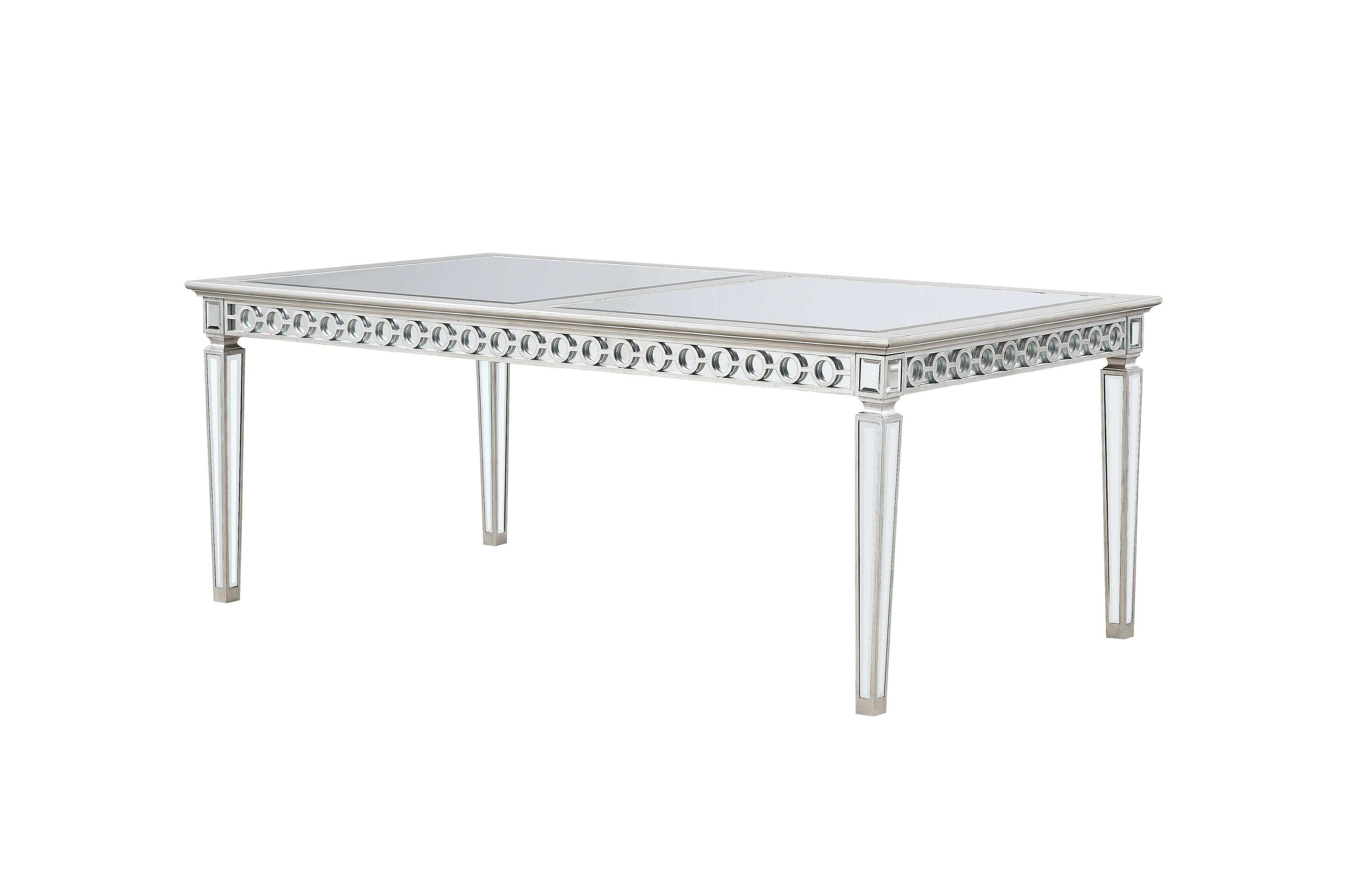Varian Mirrored & Antique Platinum Rectangular Extendable Dining Table