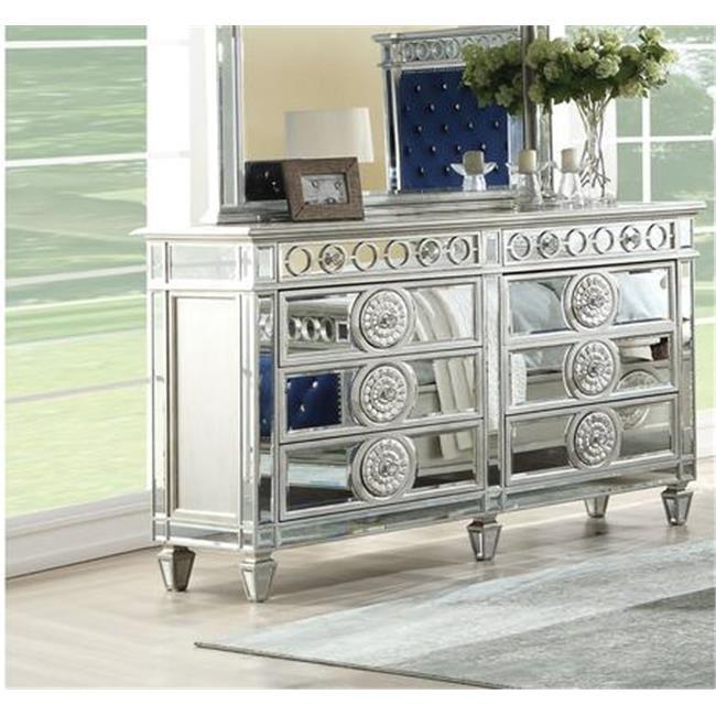 Varian 68" Mirrored White Glam Dresser with Felt Lined Drawers