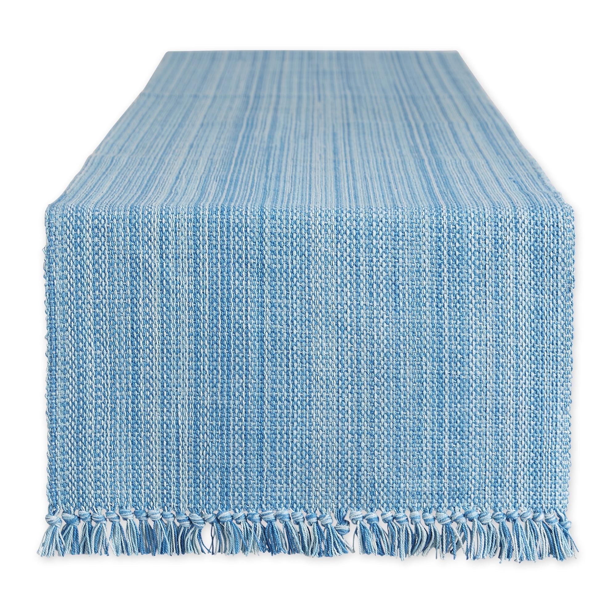 Light Blue Cotton Fringe Table Runner 13x72