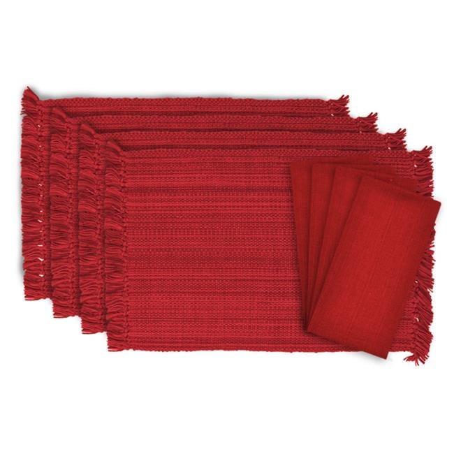 DII Variegated Fringe Placemat Set 8 Piece, Tango Red, MT 13x19", NP 20x20"