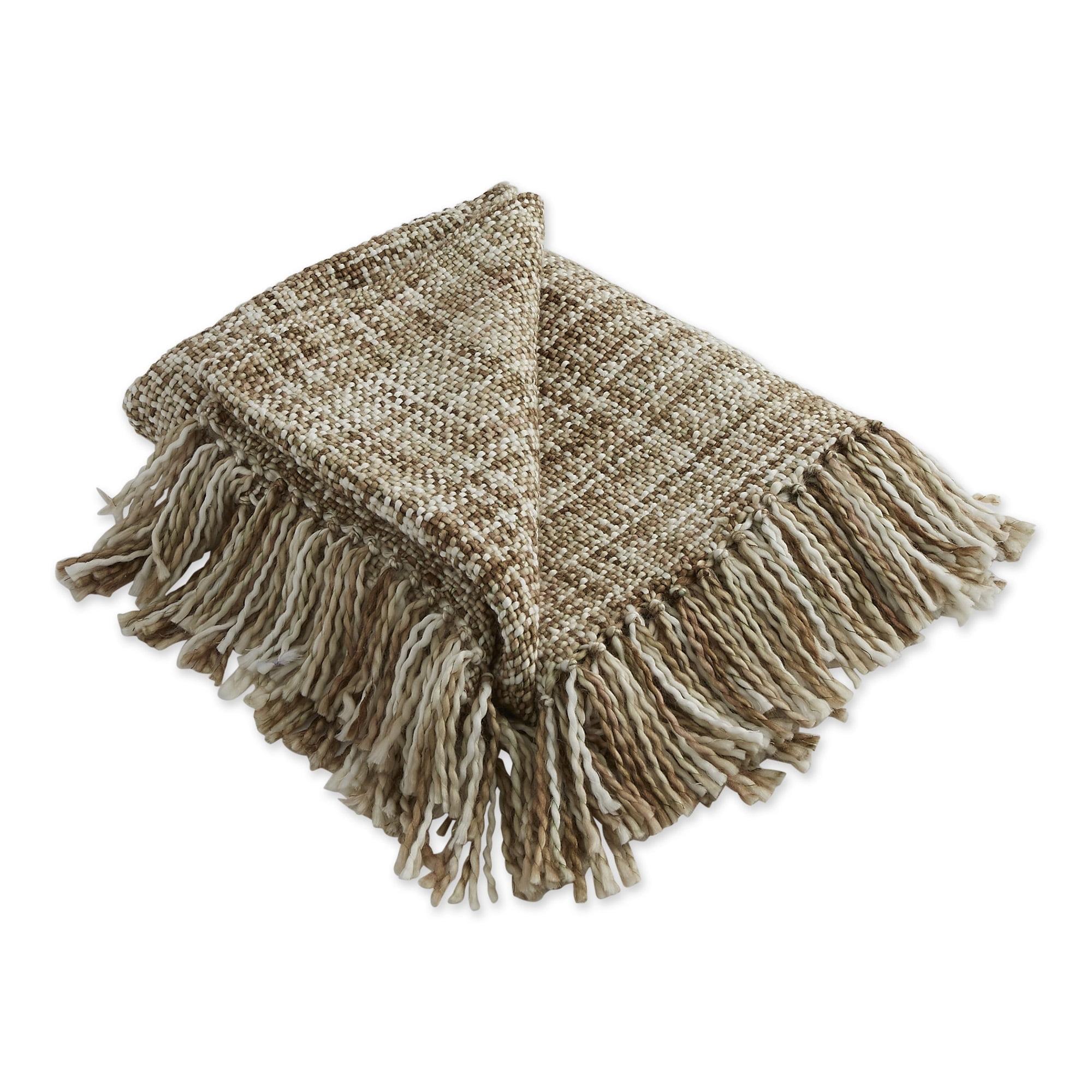 Stone Beige Cotton Reversible Throw Blanket