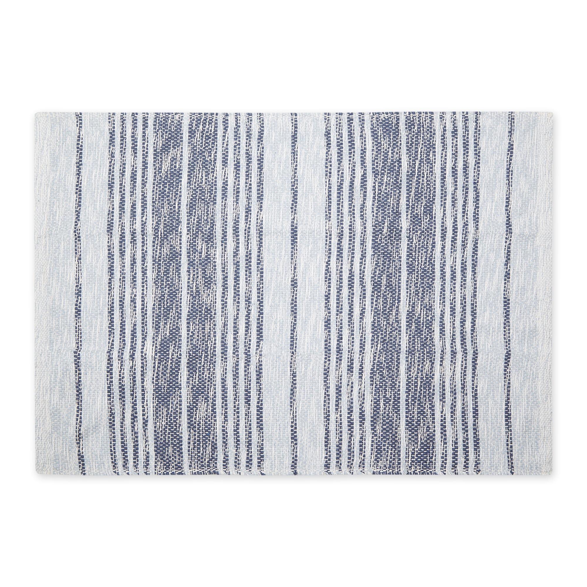 Variegated Stonewash Blue Stripe Handwoven Recycled Yarn Rug 2x3 Ft