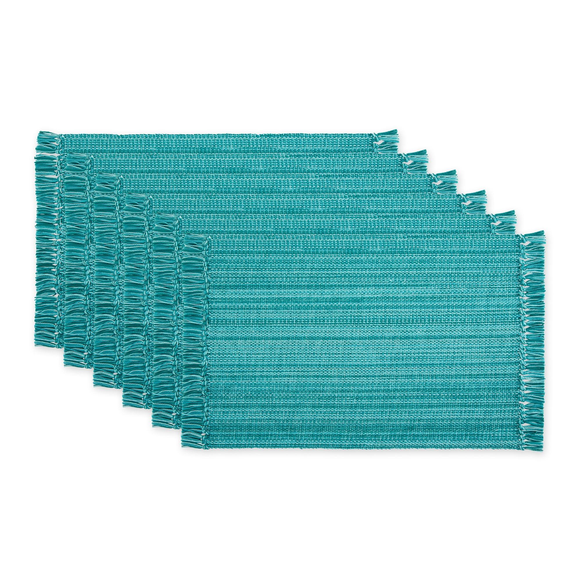 Teal Cotton Fringe Rectangular Placemats Set of 6