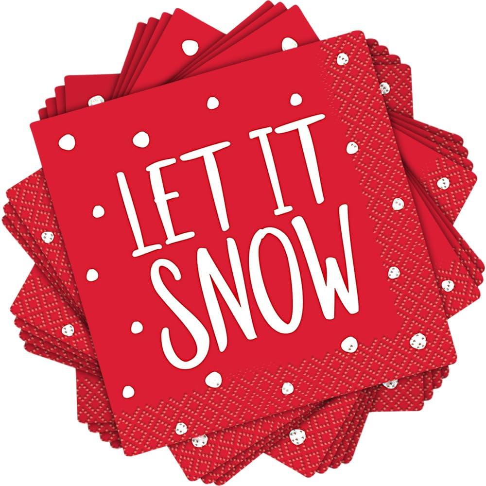 Various Christmas Red Stripes Snowman Disposable Napkins, 16 Count