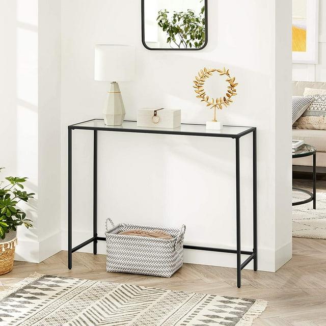 VASAGLE Consola de Vidrio Templado, Sofá, Mesa de Entrada, Estructura de Metal, Negro