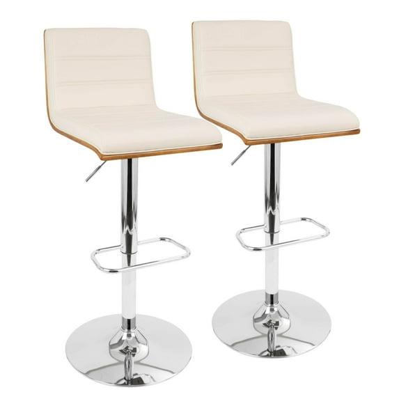 Set of 2 Vasari Adjustable Walnut Wood Barstools Cream - LumiSource: Padded Seat, Chrome Base, Swivel Function
