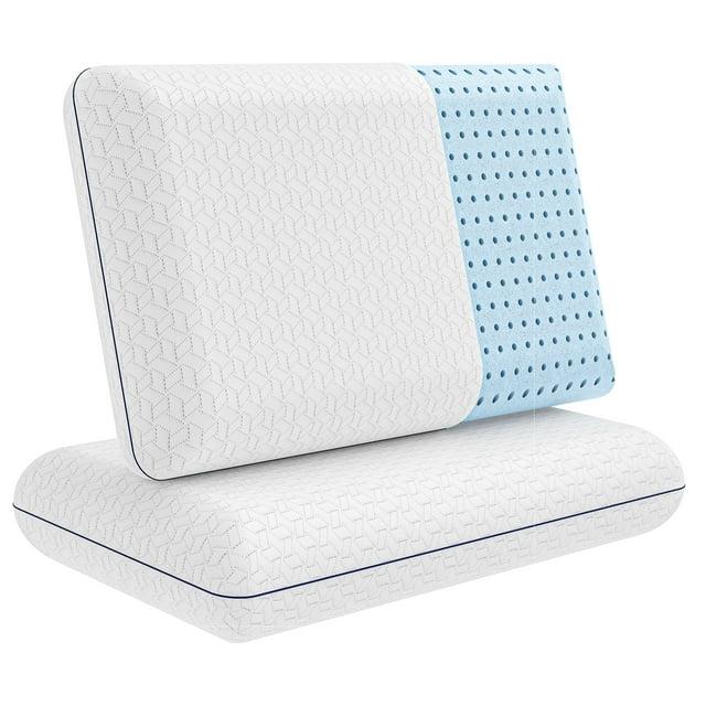 Vaverto Gel Memory Foam Pillow -Standard Size - Ventilated, Premium Bed Pillows with Washable and Bamboo Pillow Cover, Cooling, Orthopedic Sleeping, Side and Back Sleepers - 2 Pack