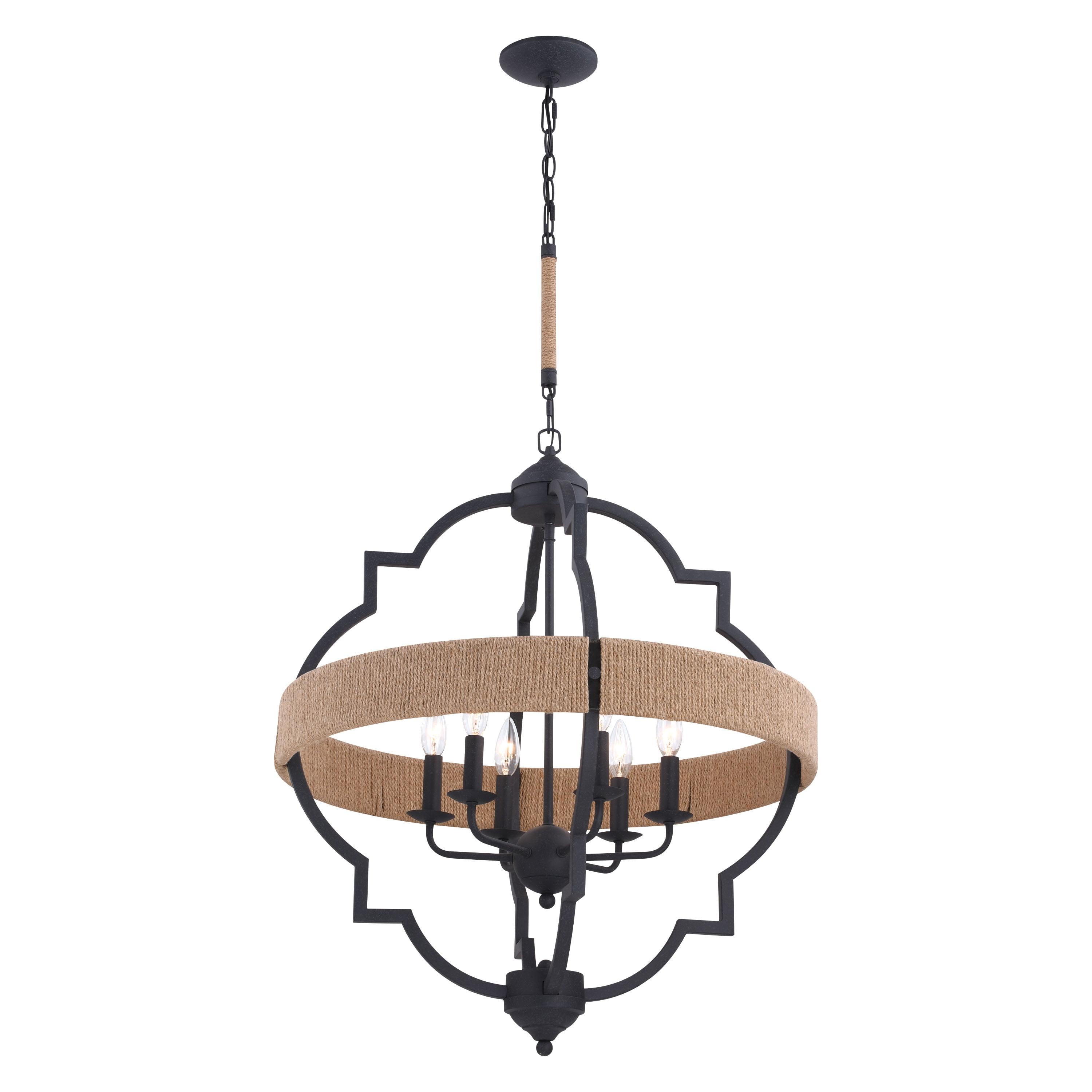 Beaumont Textured Gray 25'' Open Cage Pendant with Rope Accents