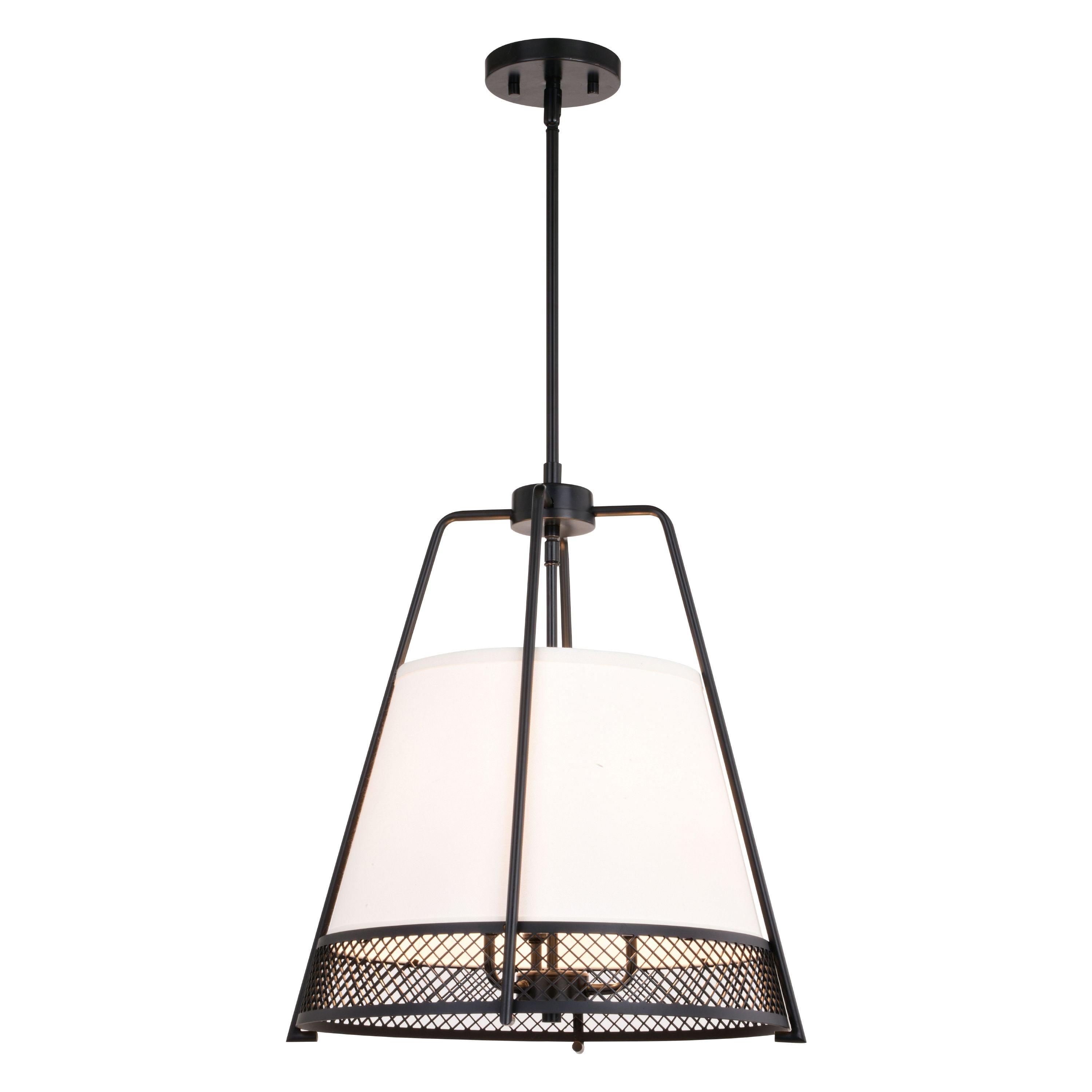 Benton 16.75" Matte Black Industrial Pendant with White Linen Shade