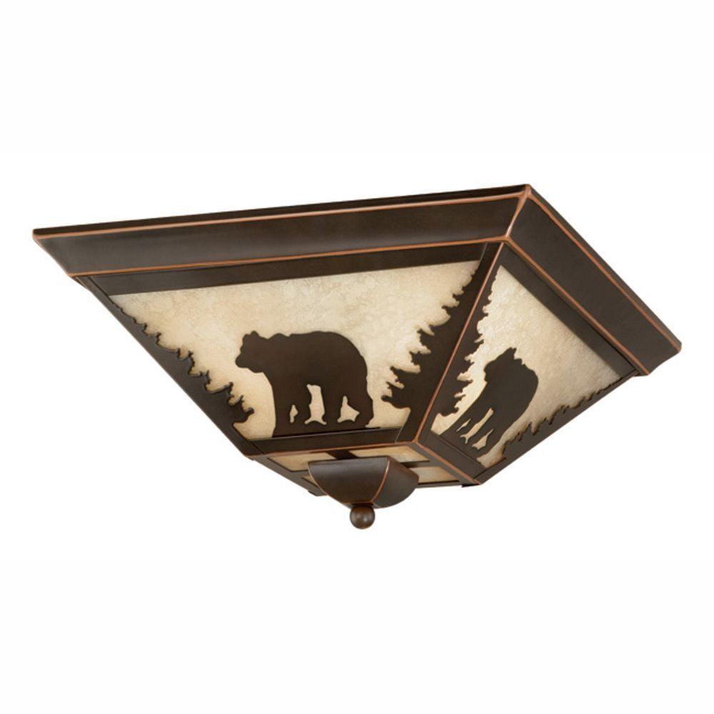 Bozeman Rustic Wilderness 14" Flush Mount in Burnished Bronze with Amber Glass