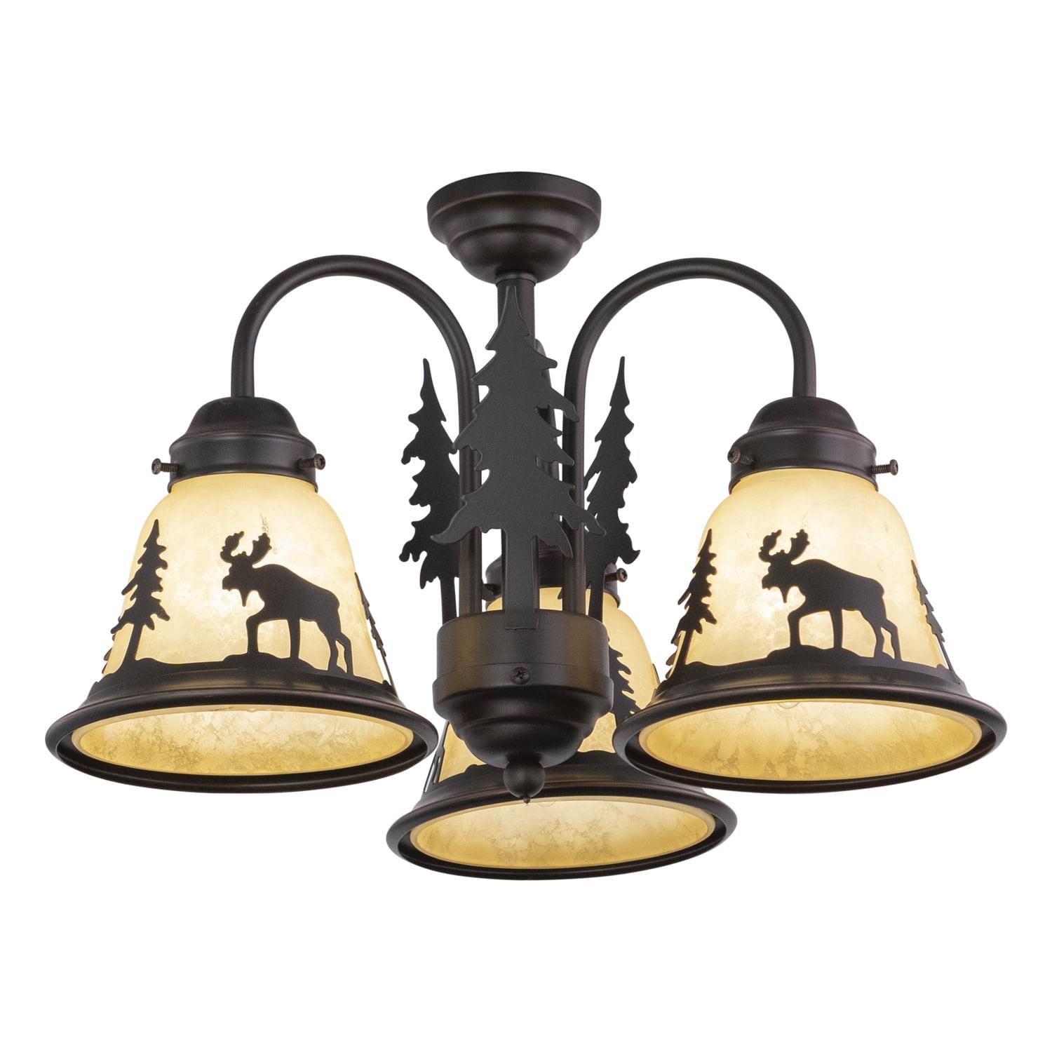 Rustic Bronze 3-Light Mini Chandelier with Amber Glass