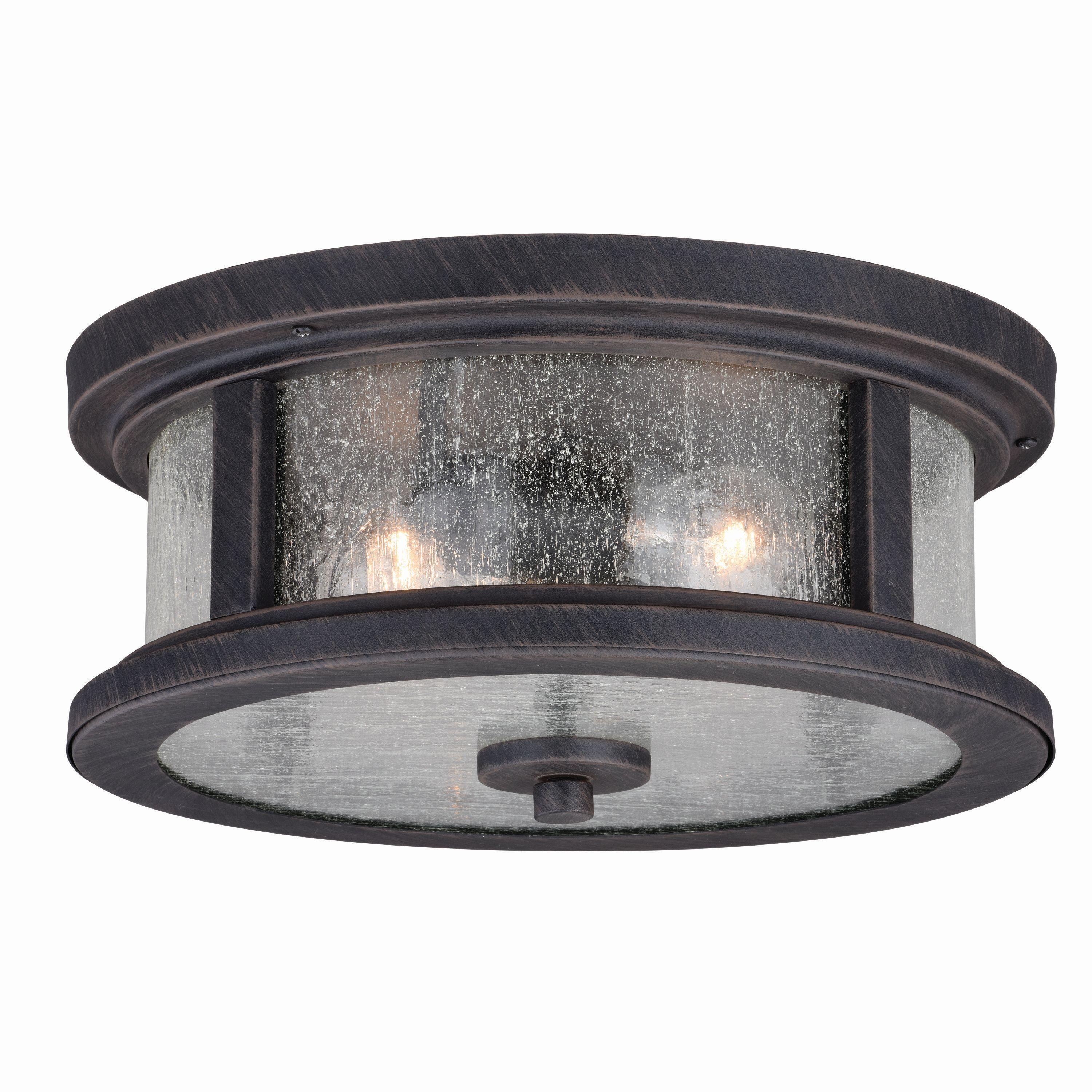 Rust Iron and Glass Outdoor Flush Mount Ceiling Light