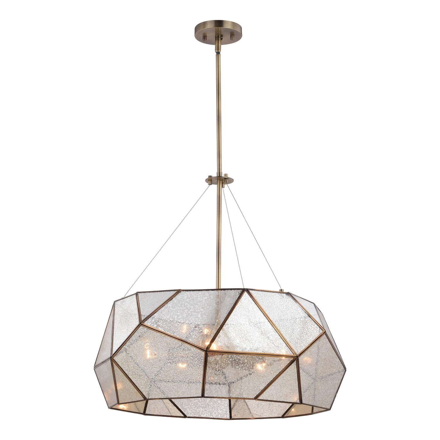 Euclid 24-Inch Aged Brass Drum Pendant Light with Mercury Glass