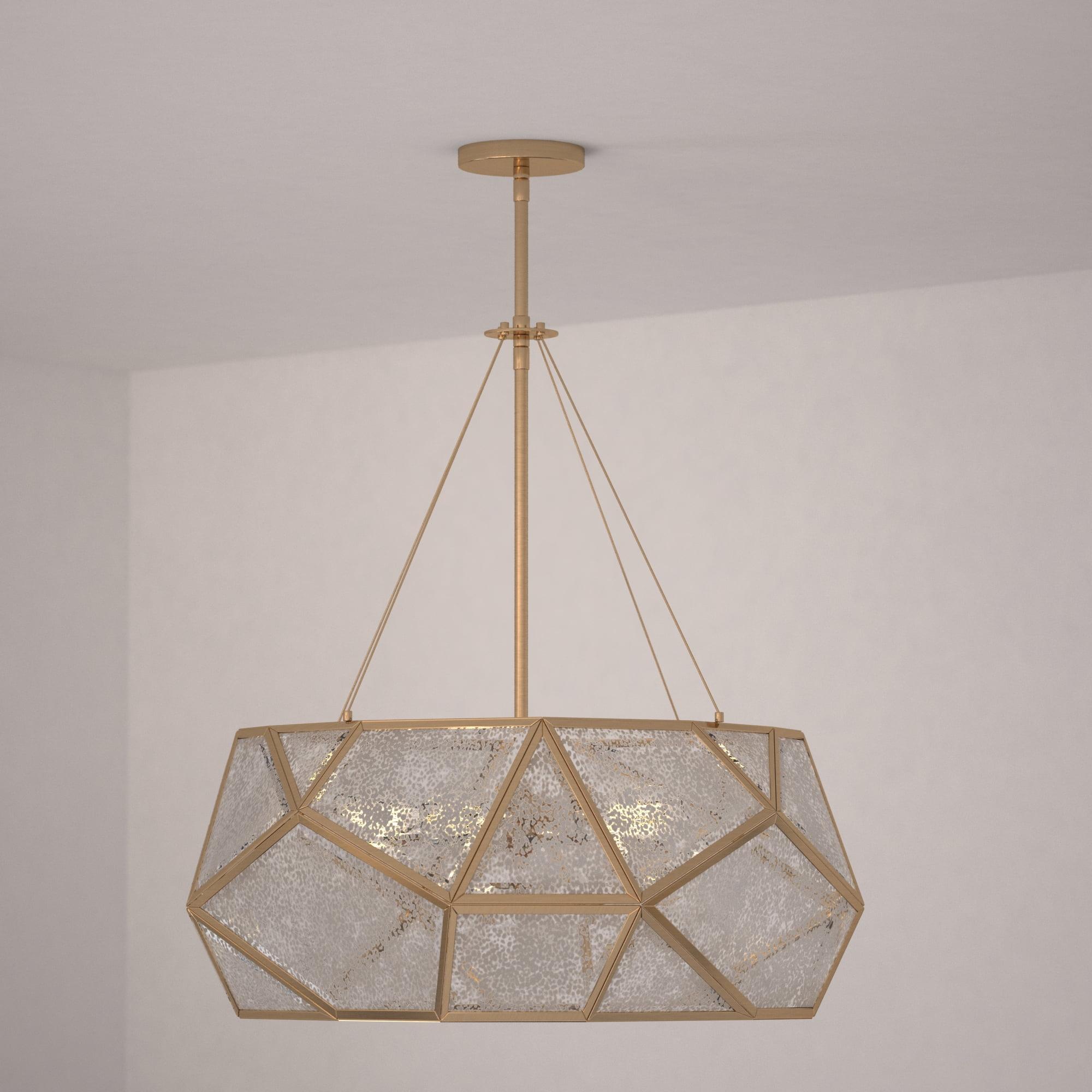 Euclid 24-Inch Aged Brass Drum Pendant Light with Mercury Glass