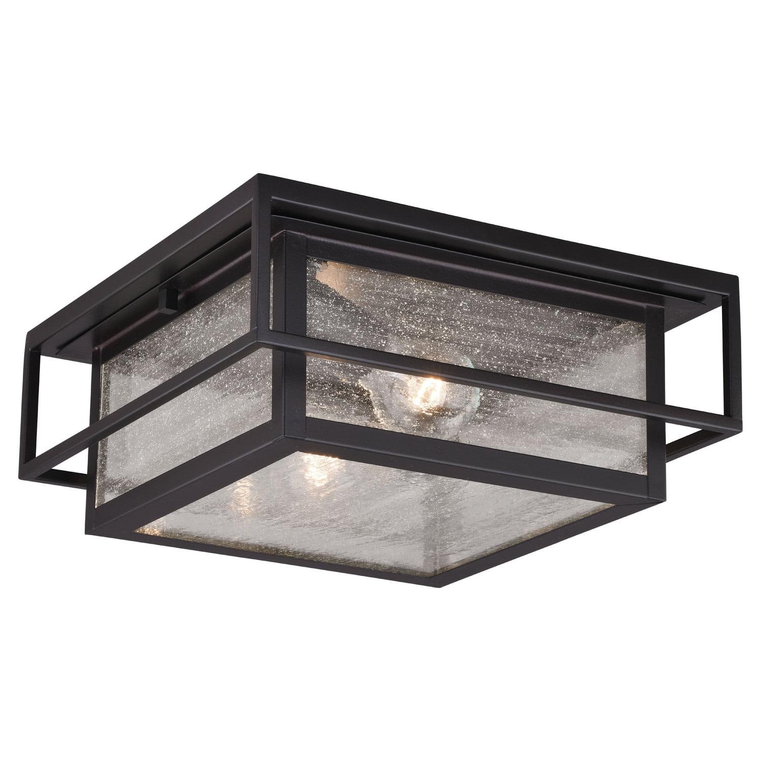 Hyde Park Espresso Bronze Square Outdoor Flush Mount Light with Seeded Glass