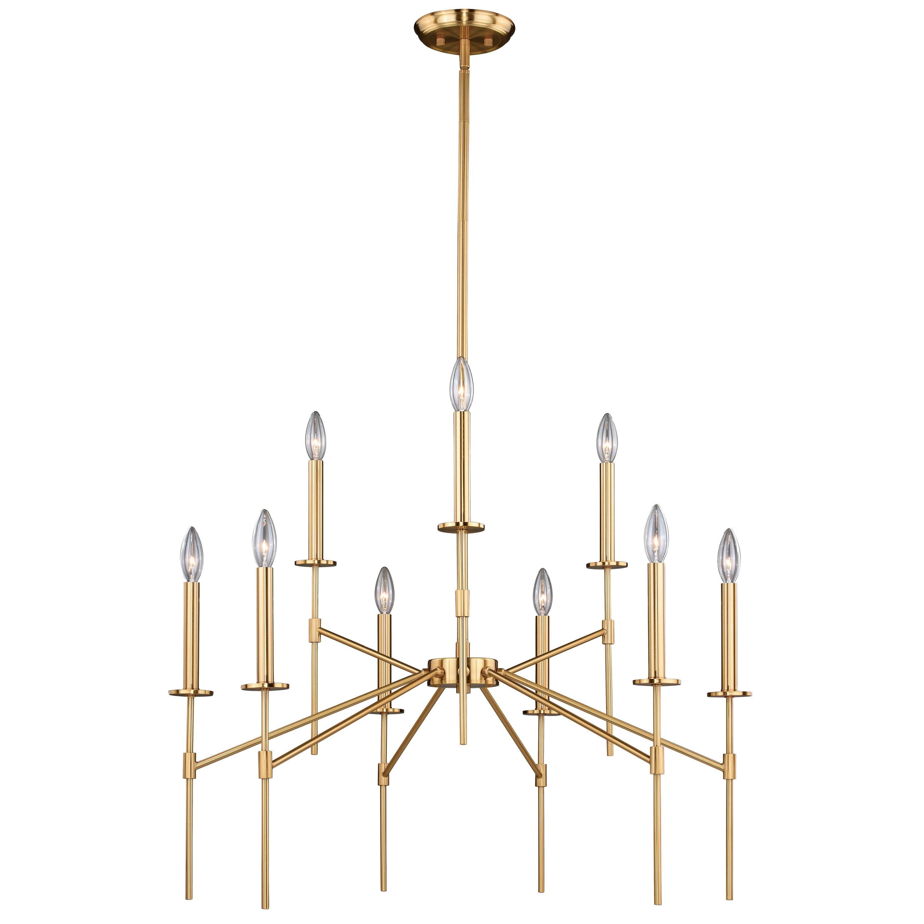 Kedzie 32" Natural Brass 9-Light Mid-Century Modern Chandelier