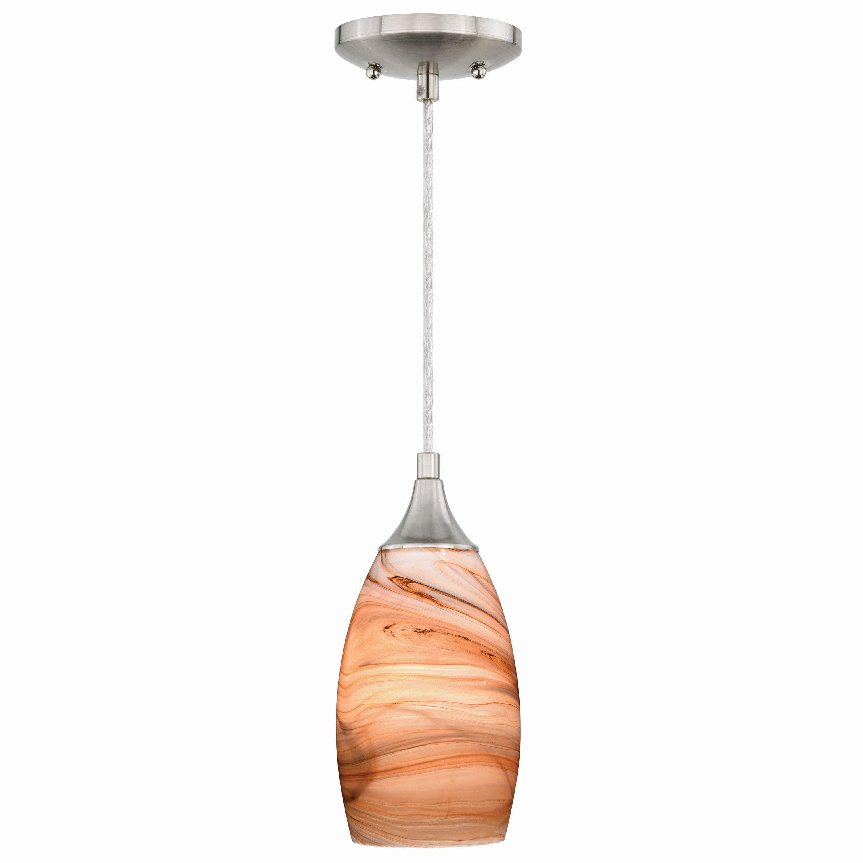 Milano Satin Nickel Mini Pendant with Toffee Swirl Glass