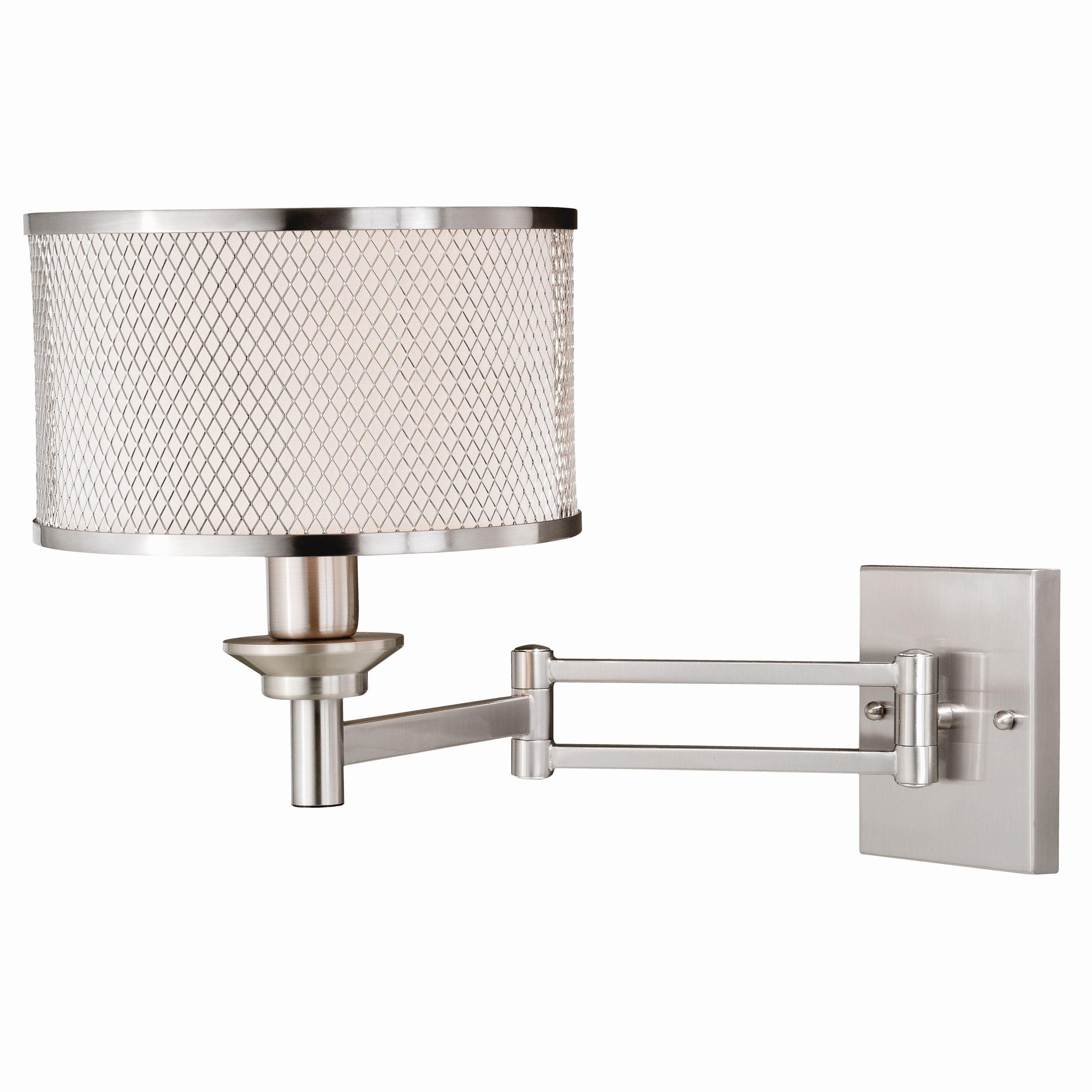 Satin Nickel Swing Arm Wall Lamp with Gray Linen Shade