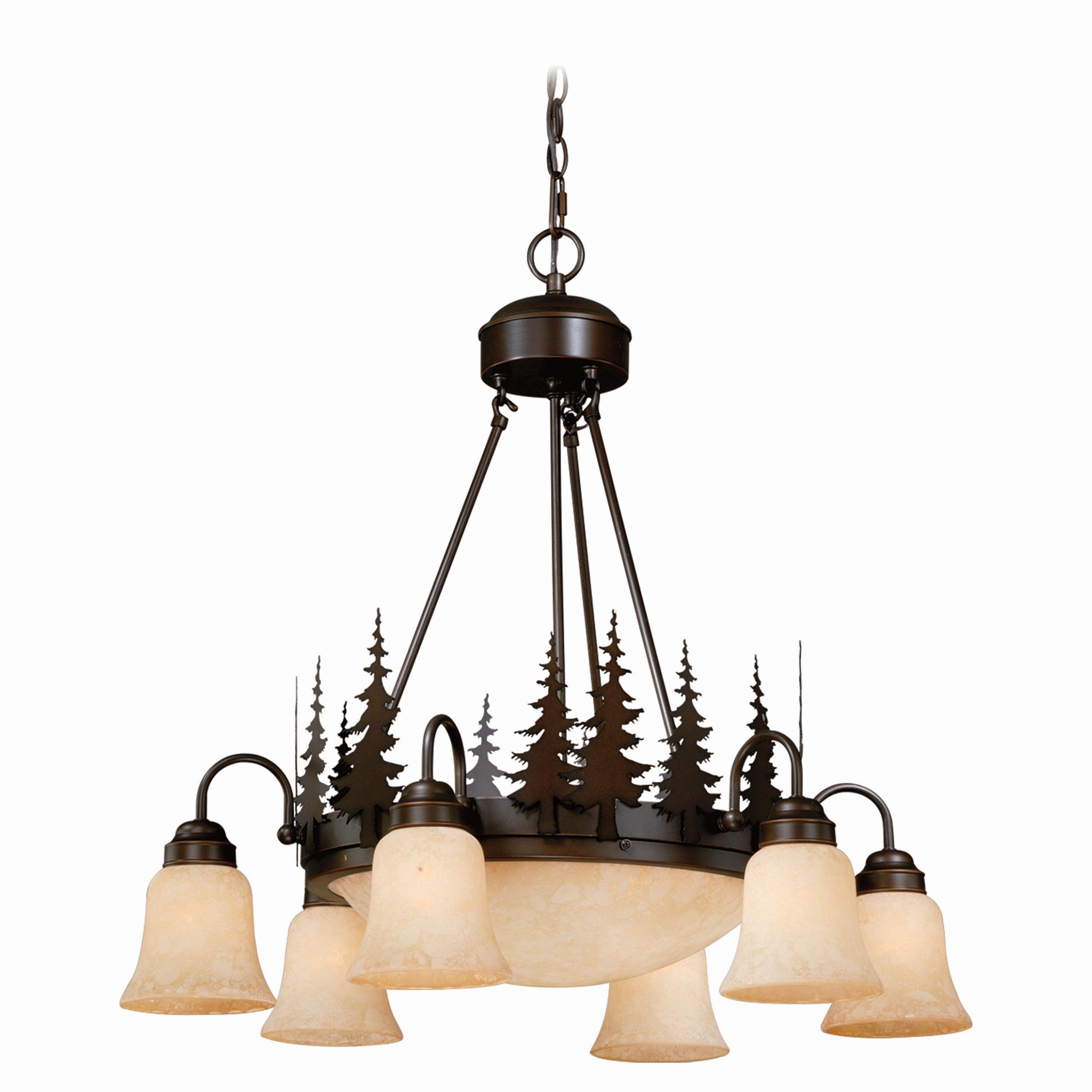 Yosemite Rustic Bronze Tree Silhouette Chandelier with Amber Flake Glass