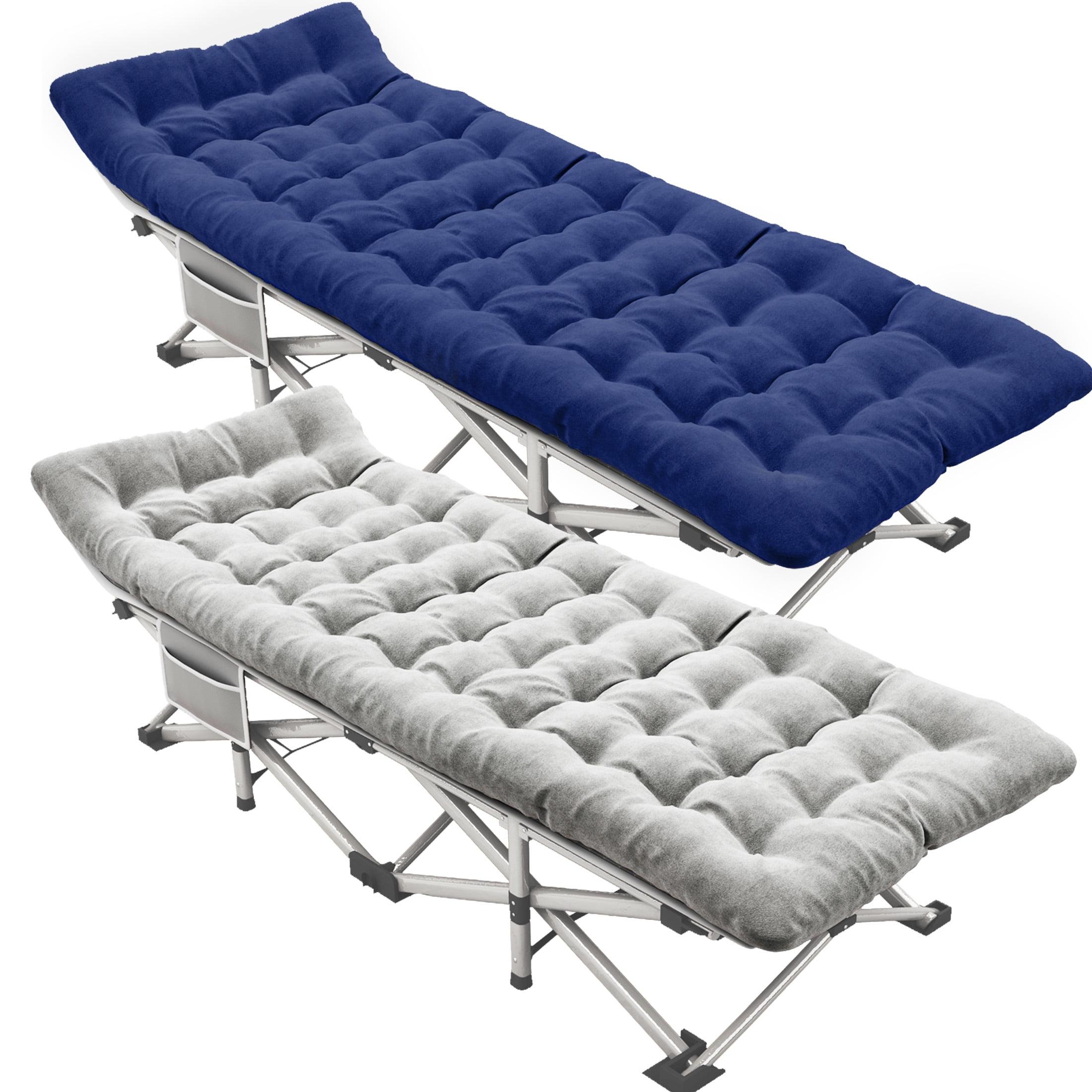 Vebreda 75'' Blue and Gray Nylon Folding Camping Cot with Mattress