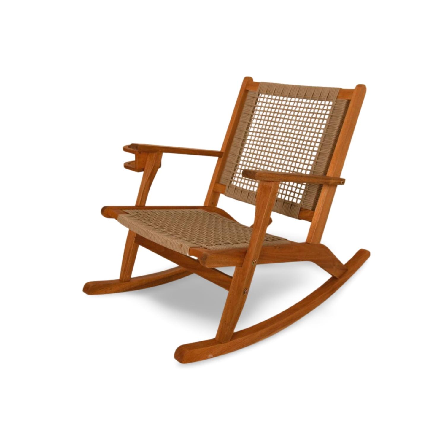 Aspect Living Vega Rocking Chair with Beverage Holder Natural Finish Wooden Chair, Patio, Backyard, Indoor & Outdoor Use - Robust Wood Construction