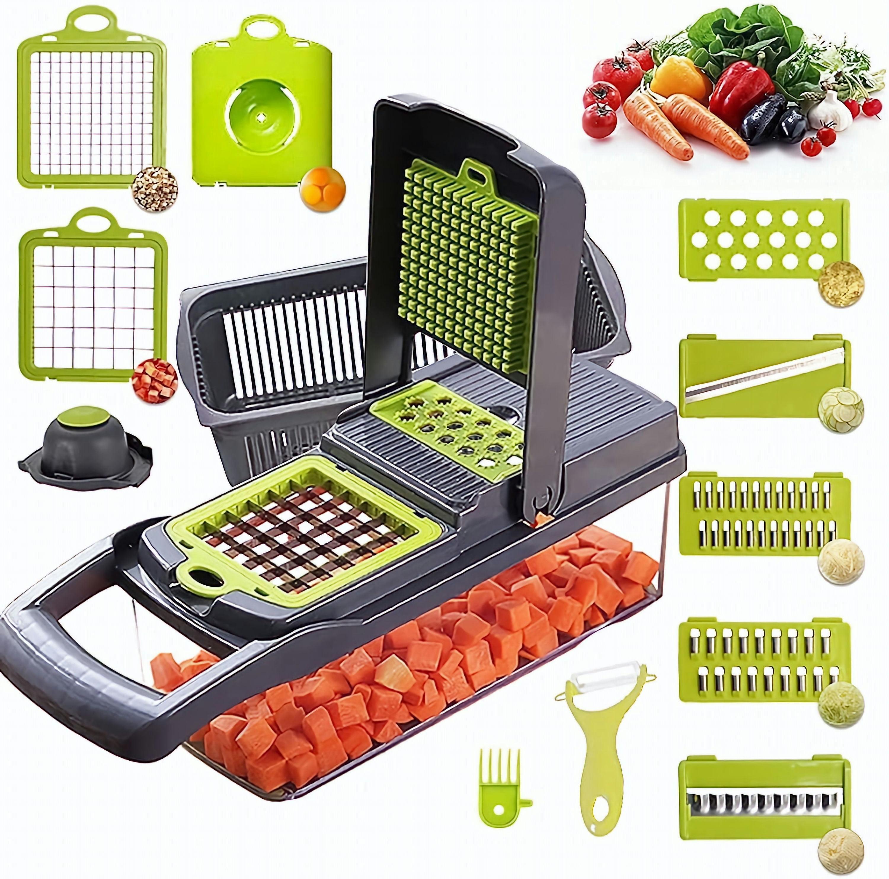 Vegetable Chopper, Multi-functional 12-in-1 Food Chopper Onion Chopper with Draining Basket, Veggie Chopper, Kitchen Vegetable Slicer Cutter Dicer, Onion Salad Chopper Potato Slicer with Container